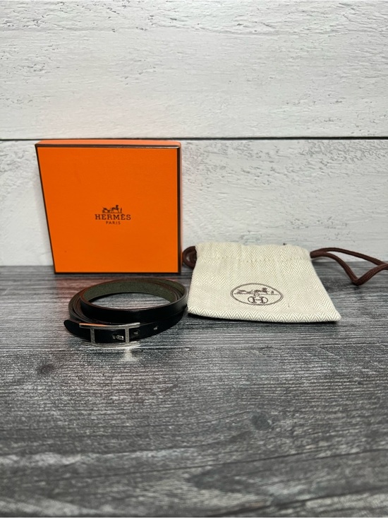 Hermes Jewelry - Authentic Hermes Black Leather Double Tour Bracelet with Silver Buckle
